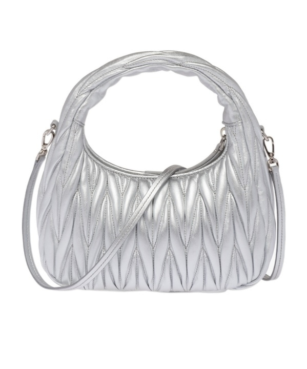 Miu Miu Lamb Leather Quilted Shoulder Bag In Gray