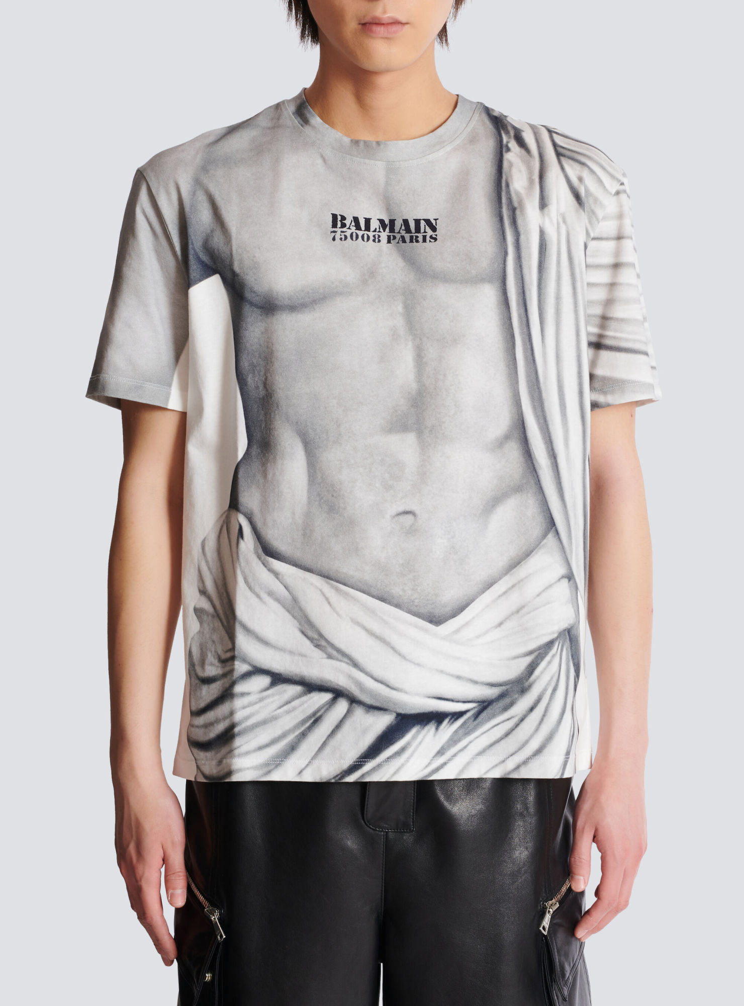 Balmain Front Graphic Round Neck T-shirt In Gray