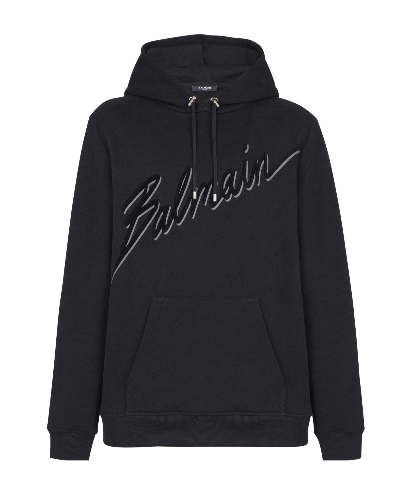 Balmain Cotton Hoodie With Embossed Velvet Logo In Black