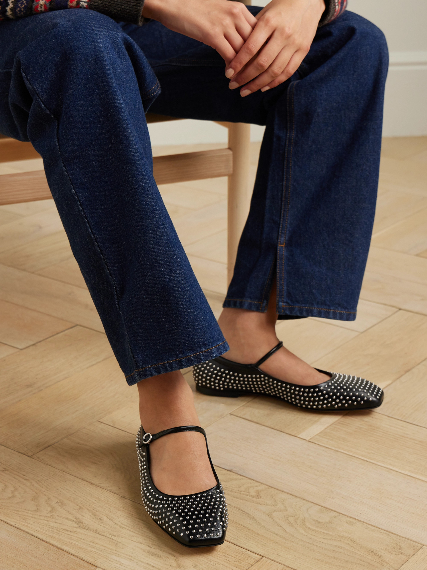 Aeyde Uma Studded Leather Mary Jane Ballet Flats In Black