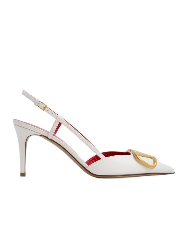 Valentino Vlogo Signature Pointed Toe Slingback Pumps In White