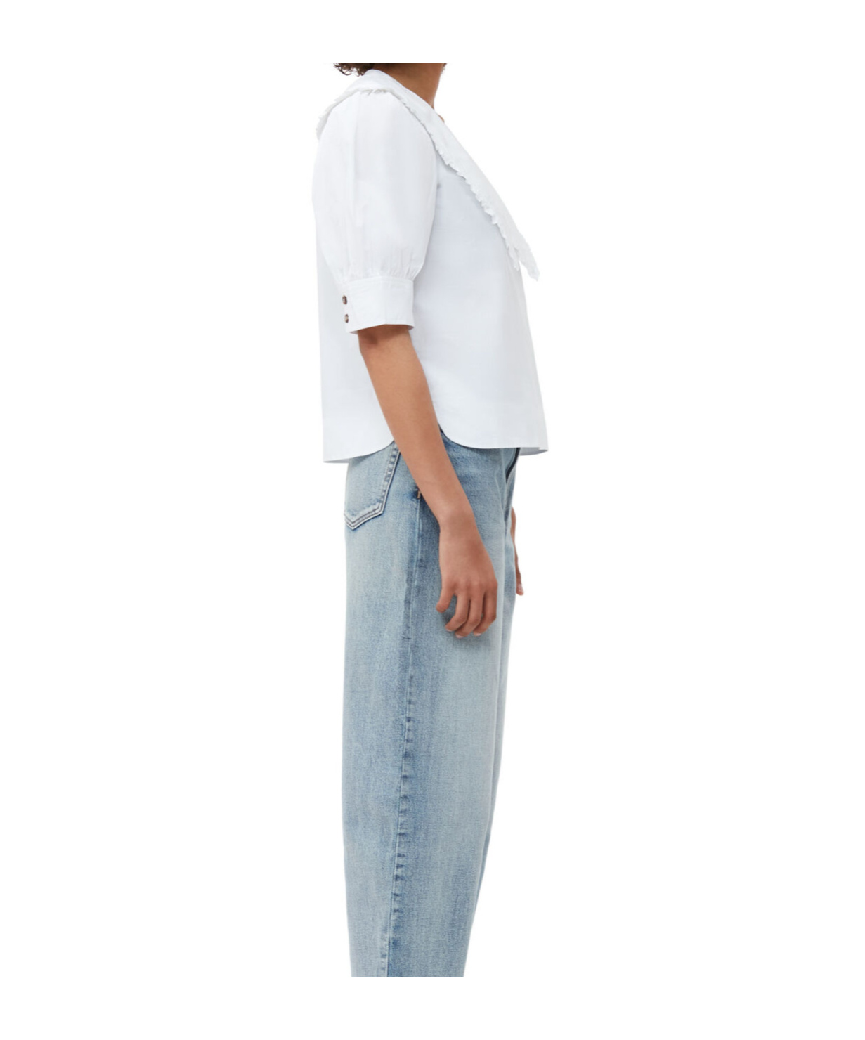 Ganni Ruffled-trim Cotton Blouse In White