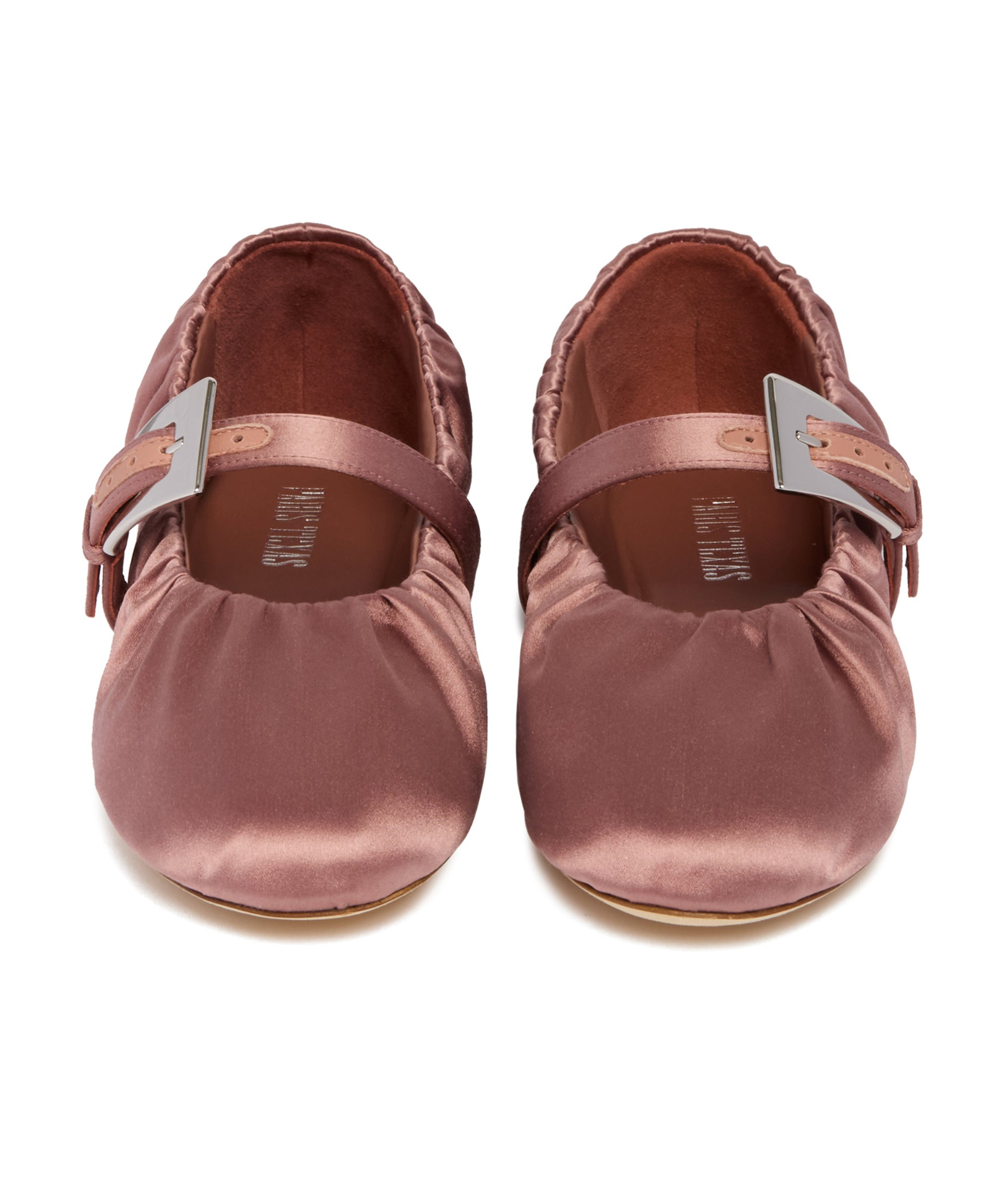 Paris Texas Sveva Plisse Buckle Ballet Flats In Brown