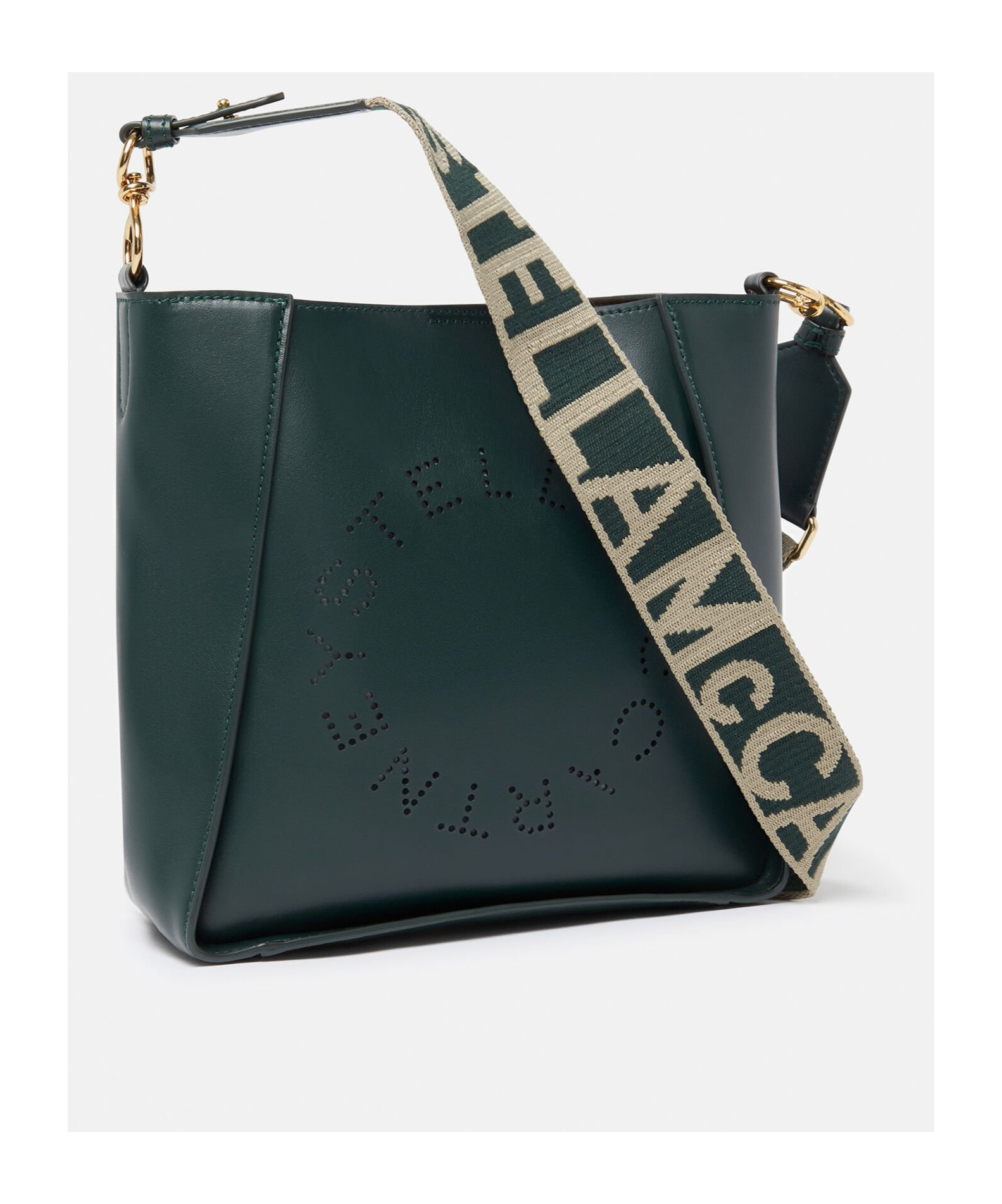 Stella Mccartney Mini Perforated-logo Crossbody Bag In Green