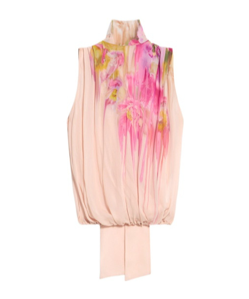 Blumarine Georgette Top With Liquid Flower Print In Pink
