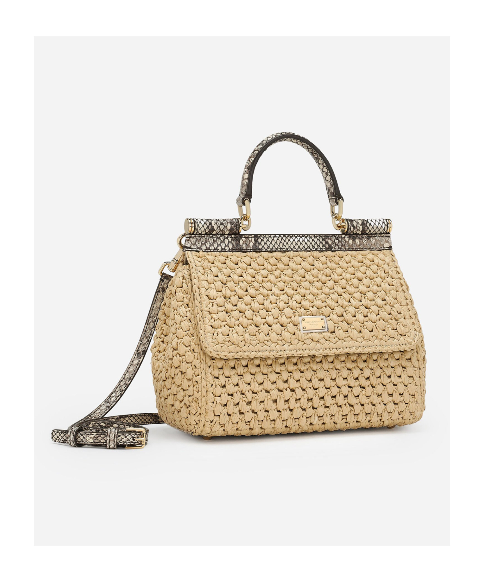 Dolce & Gabbana Medium Raffia Sicily Top-handle Bag In Nude