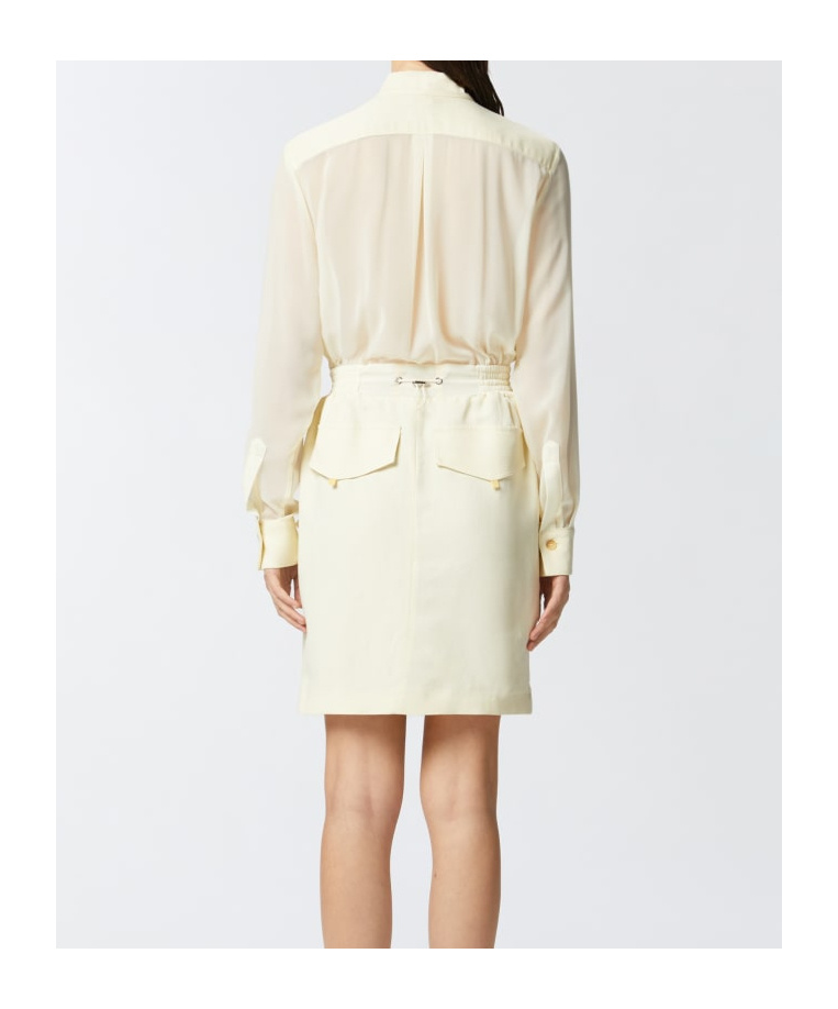 Pinko Button-up Midi Dress With Drawstring Waist In Neutral