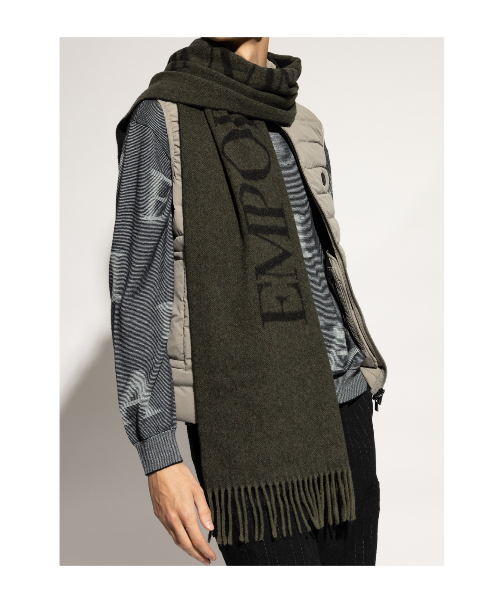 Emporio Armani Logo-jacquard Fringed Scarf In Black