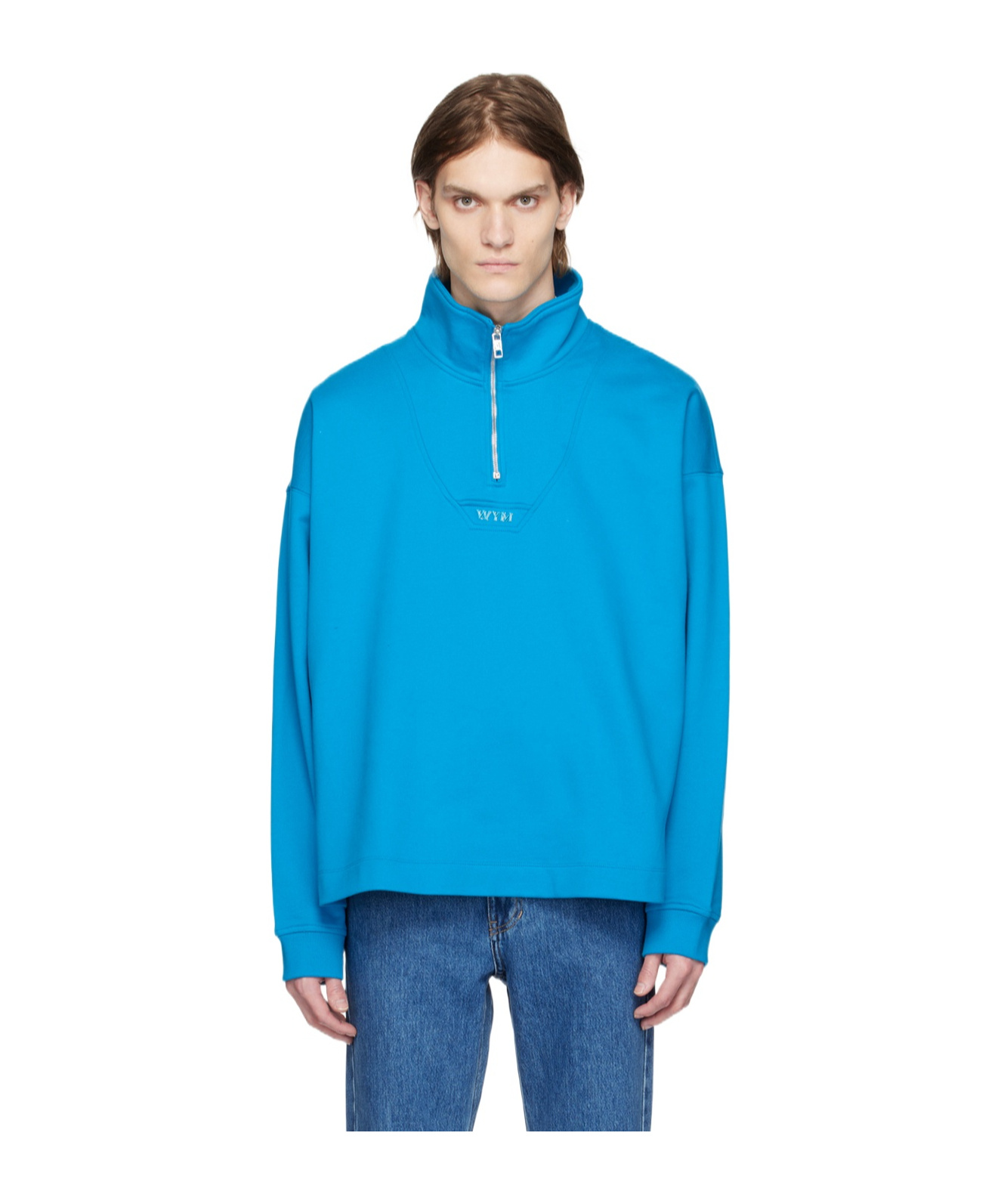 Shop Wooyoungmi Semi-zipper Long-sleeved Sweater In Blue