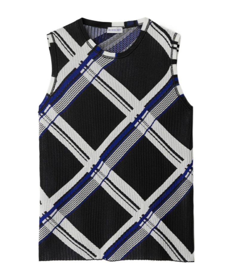 Burberry Ered Silk Knit Top With Ribbing In Black