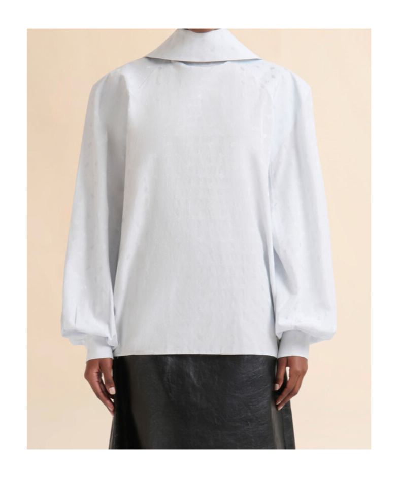 Marni Blue Viscose Balloon Top With Jacquard Motif In White