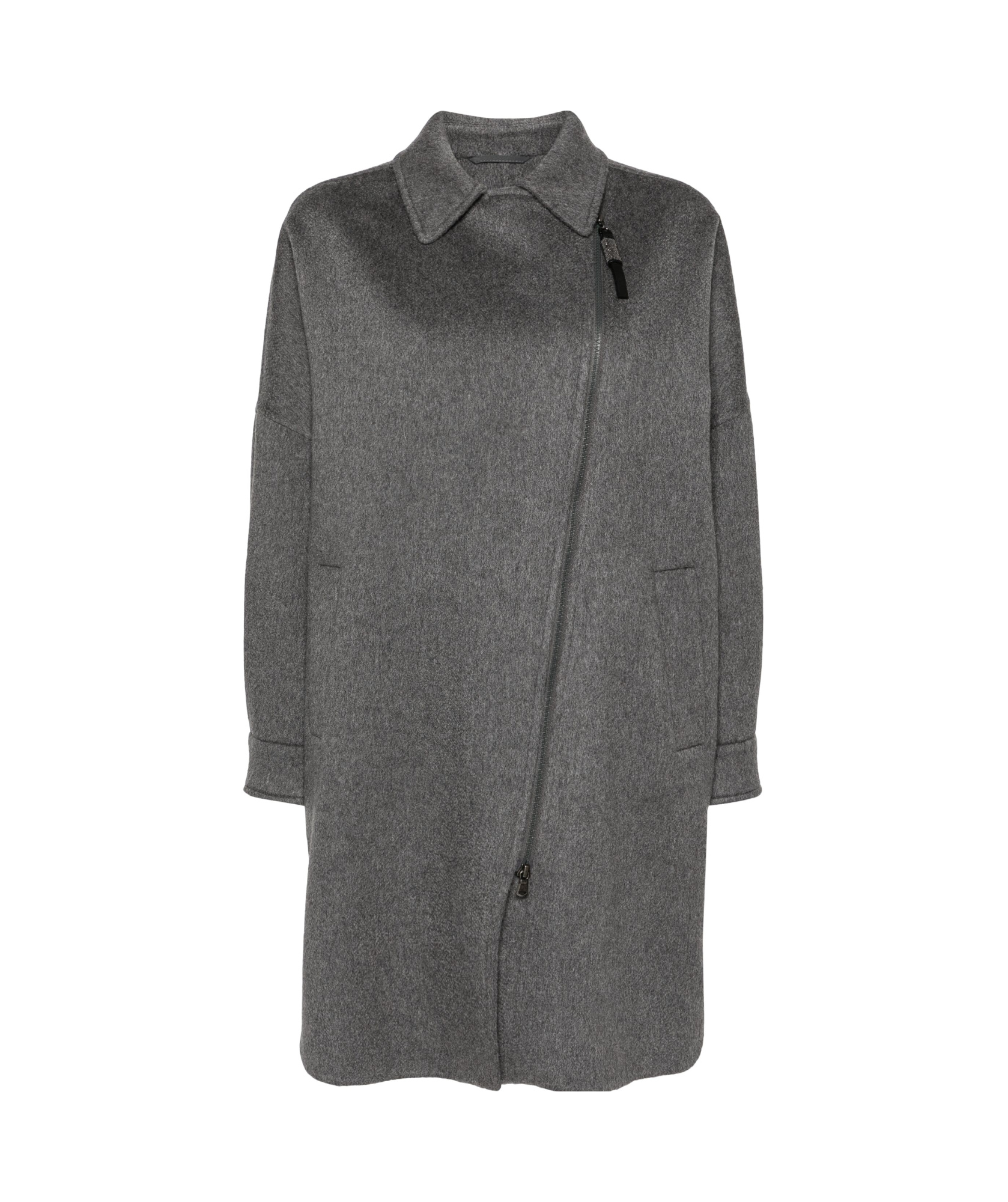 Brunello Cucinelli Shiny Zipper Pull Coat Coats And Trench Coats Gray In Black