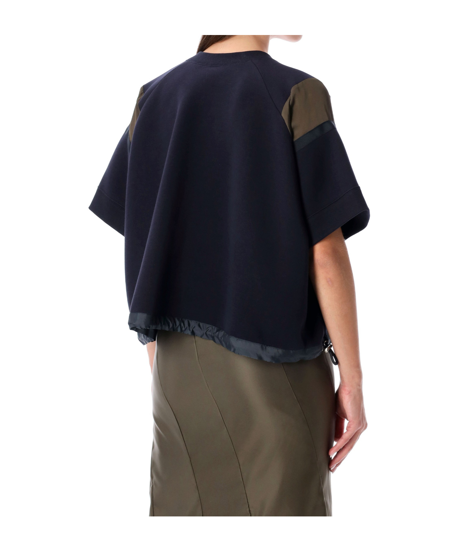 Sacai Oversized Technical Cotton T-shirt With Adjustable Drawstring Hem In Blue