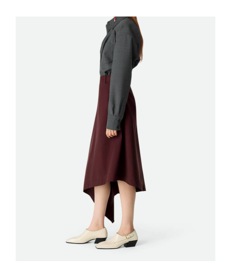 Bottega Veneta Womens Aubergine Sartorial Asymmetric Wool Midi Skirt In Multicolor