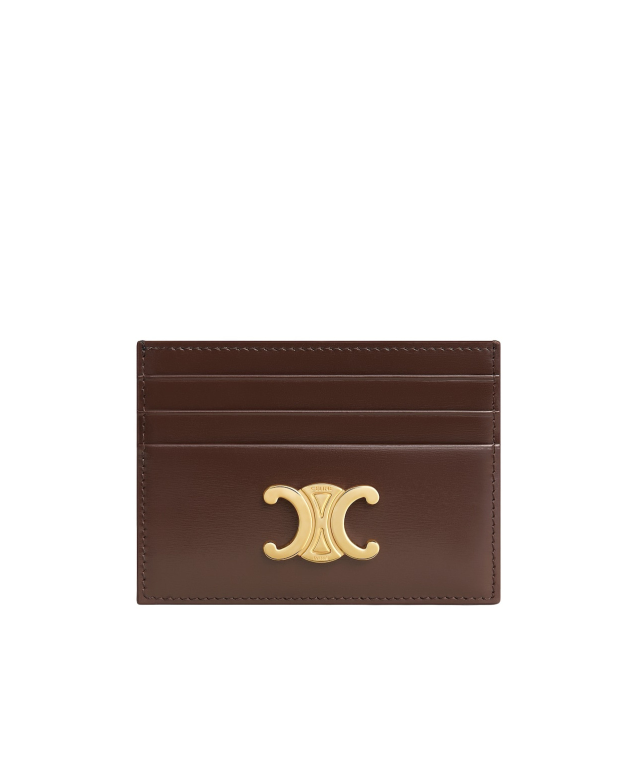 Celine Card Holder Triomphe In Shiny Calfskin In Brown