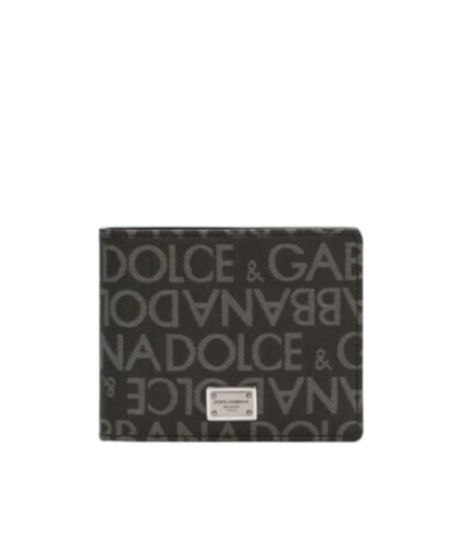 Dolce & Gabbana Coated Canvas Wallet With With All-over Logo In Black