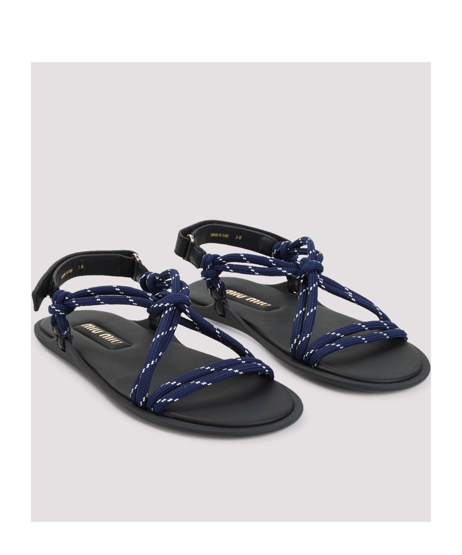 Miu Miu Nastro Cross Rope Grip-strap Sandals In Black