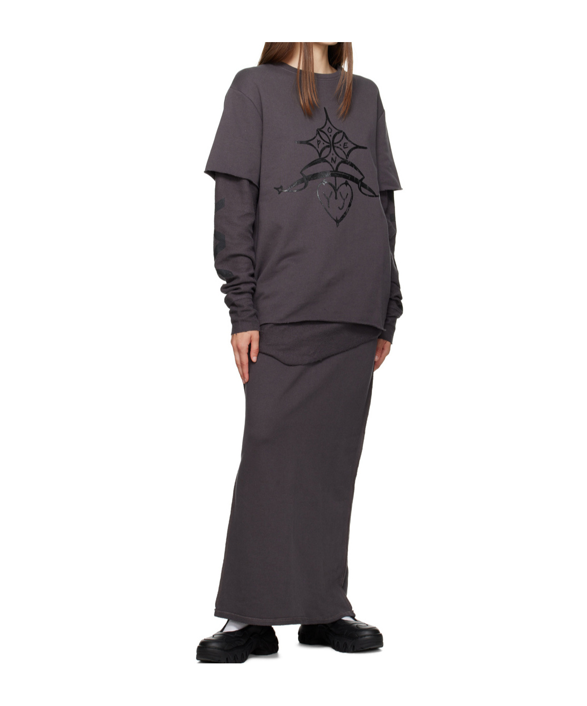 Open Yy Layered Embroidered Skirt In Gray