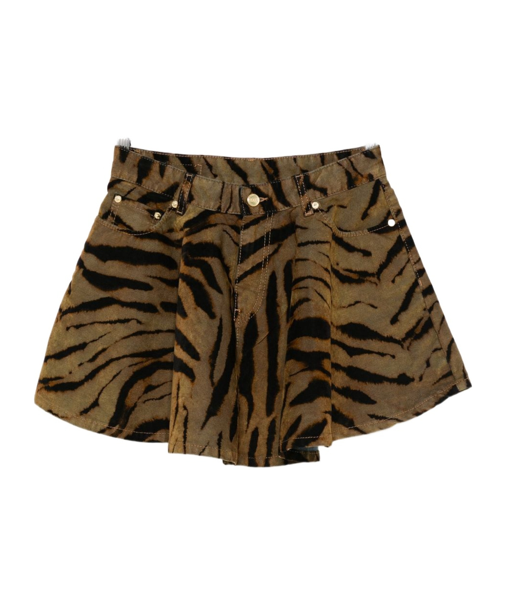 Ganni Tiger-print Pocket Mini Skirt In Green