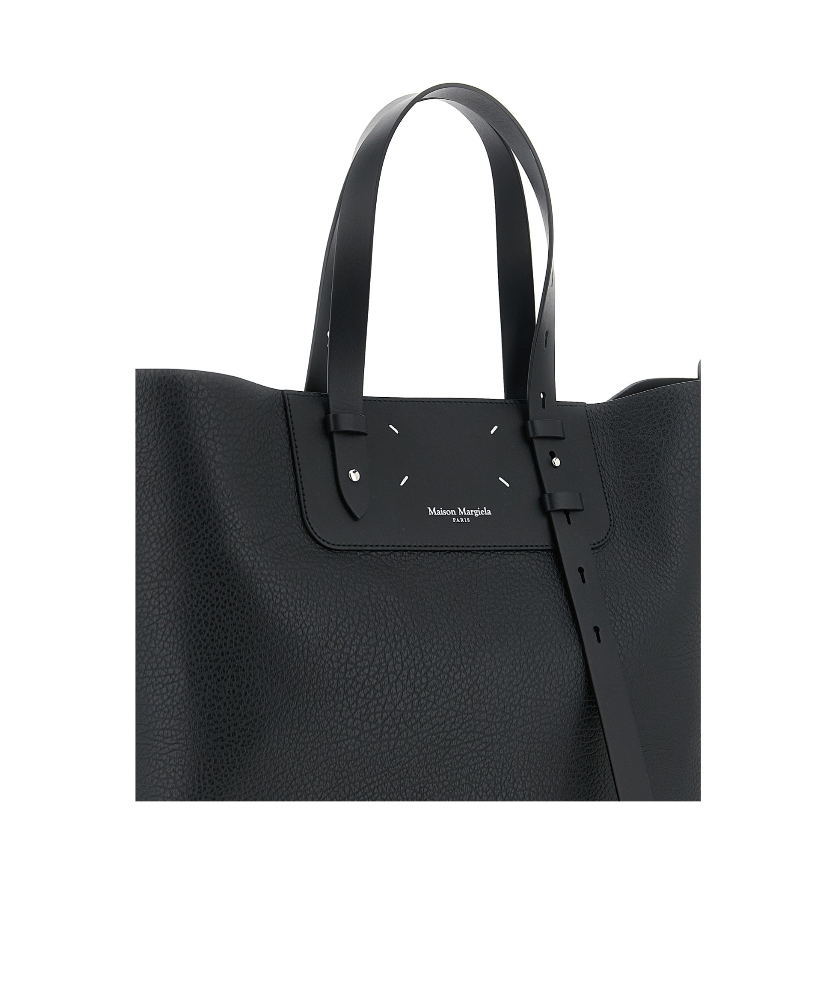Maison Margiela Vertical Logo Detailed Tote Bag In Black
