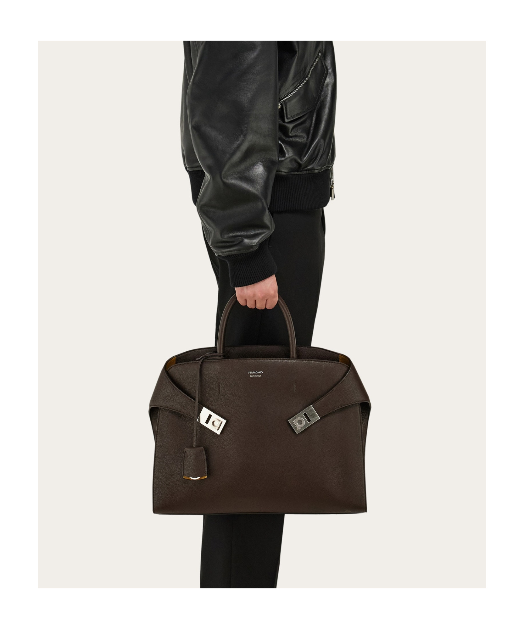 Ferragamo Hug Briefcase In Black