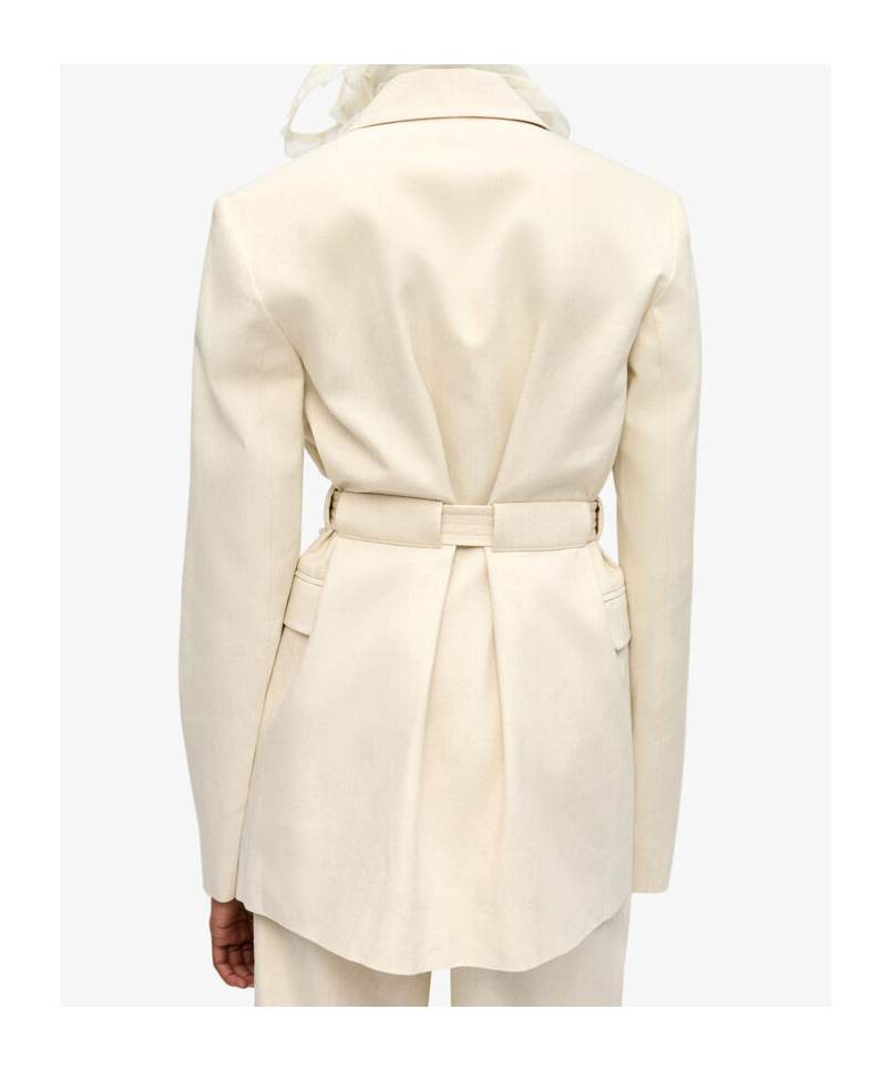 Ganni Womens Angora Tailoring Belted Cotton And Linen Blazer In White
