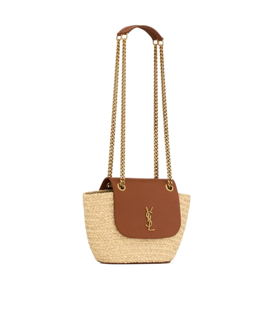 Saint Laurent Small Manon Raffia Crossbody Bag In Nude