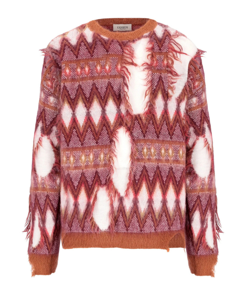Laneus Frayed Geometric-pattern Sweater In Pink