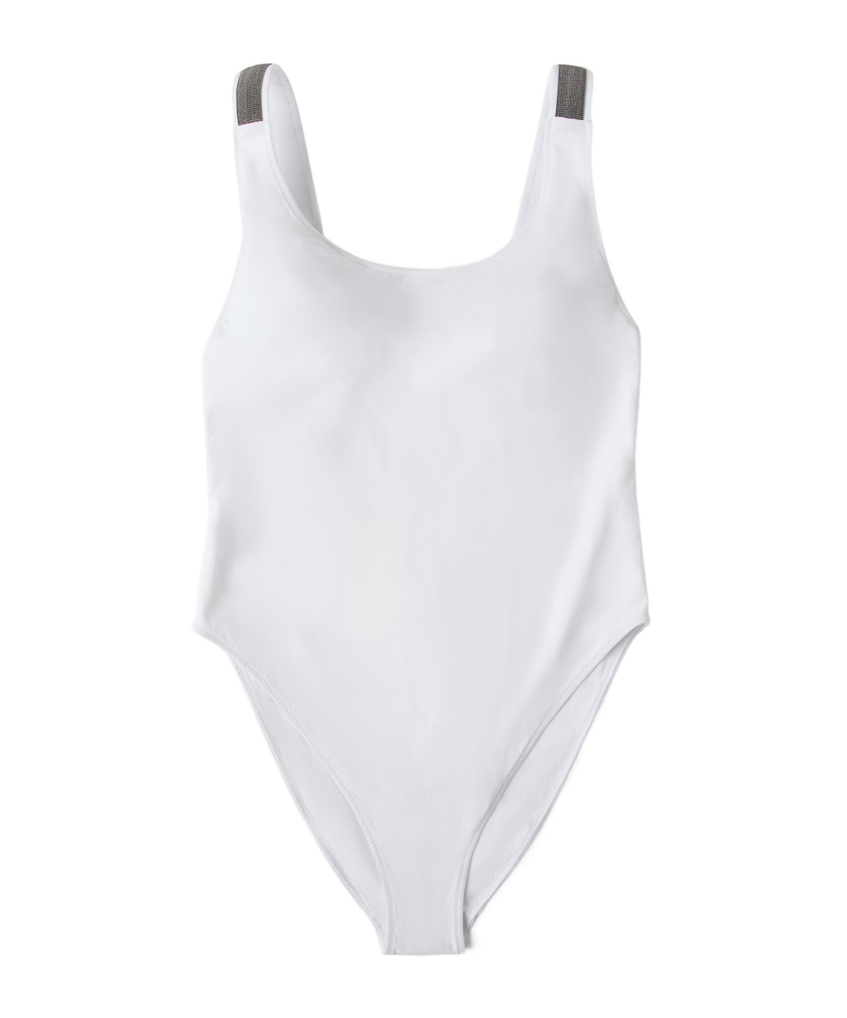 Brunello Cucinelli White Techno Jersey Precious Details One-piece Swimsuit In White