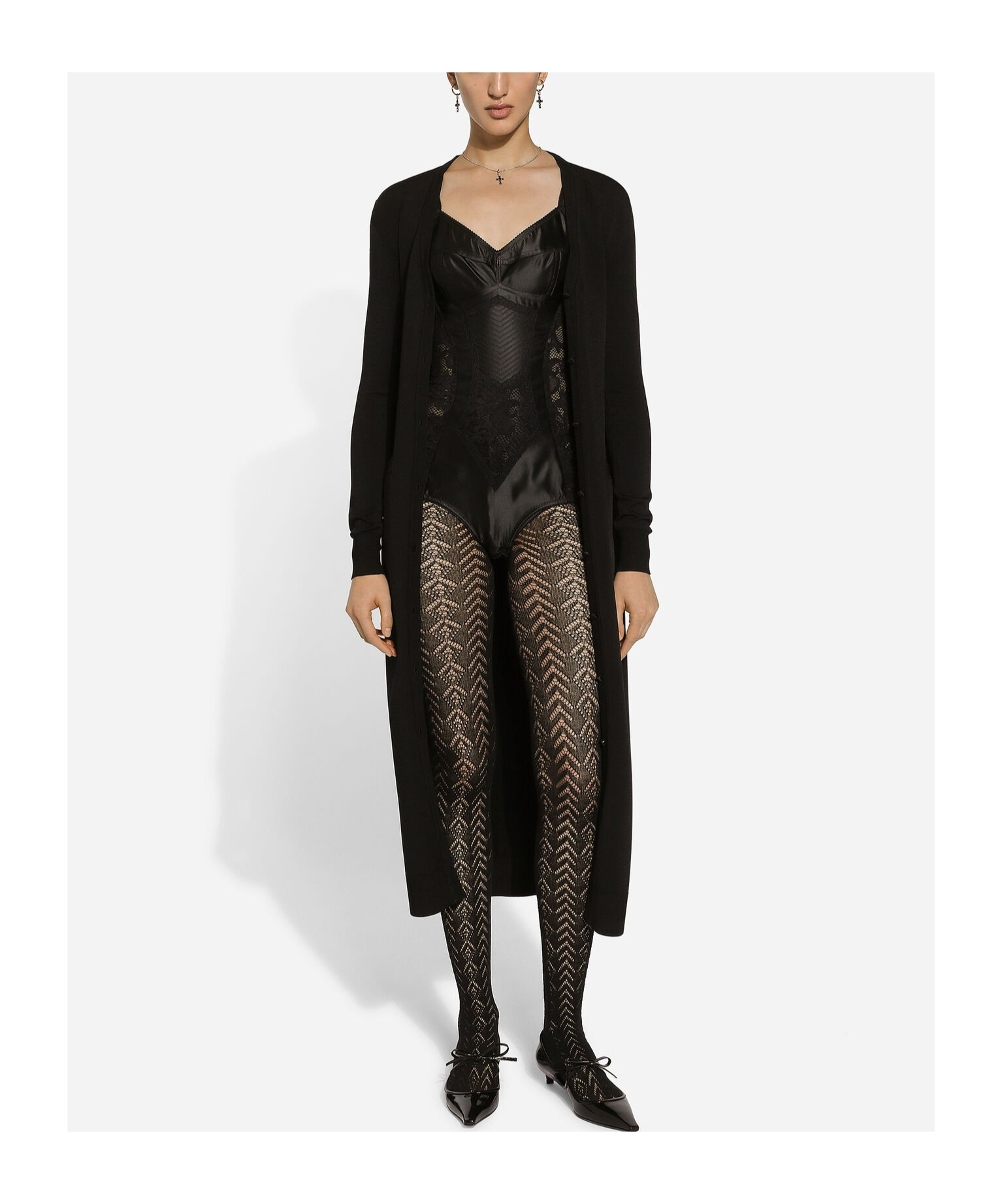 Dolce & Gabbana Long Stretch Viscose Knit Cardigan With Dg Logo In Black