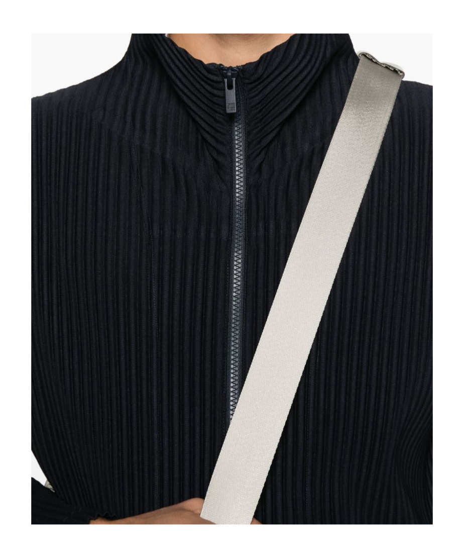 Issey Miyake Pleated Zipper Turtleneck Cardigan In Black