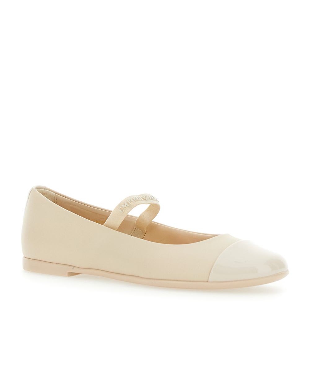 Shop Emporio Armani Kids Logo Strap Ballerina Shoes In Nude