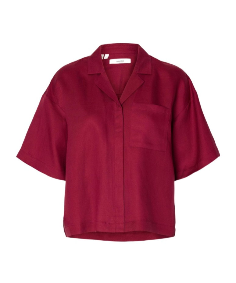 Selected Short Sleeved Linen-blend Shirt In Red