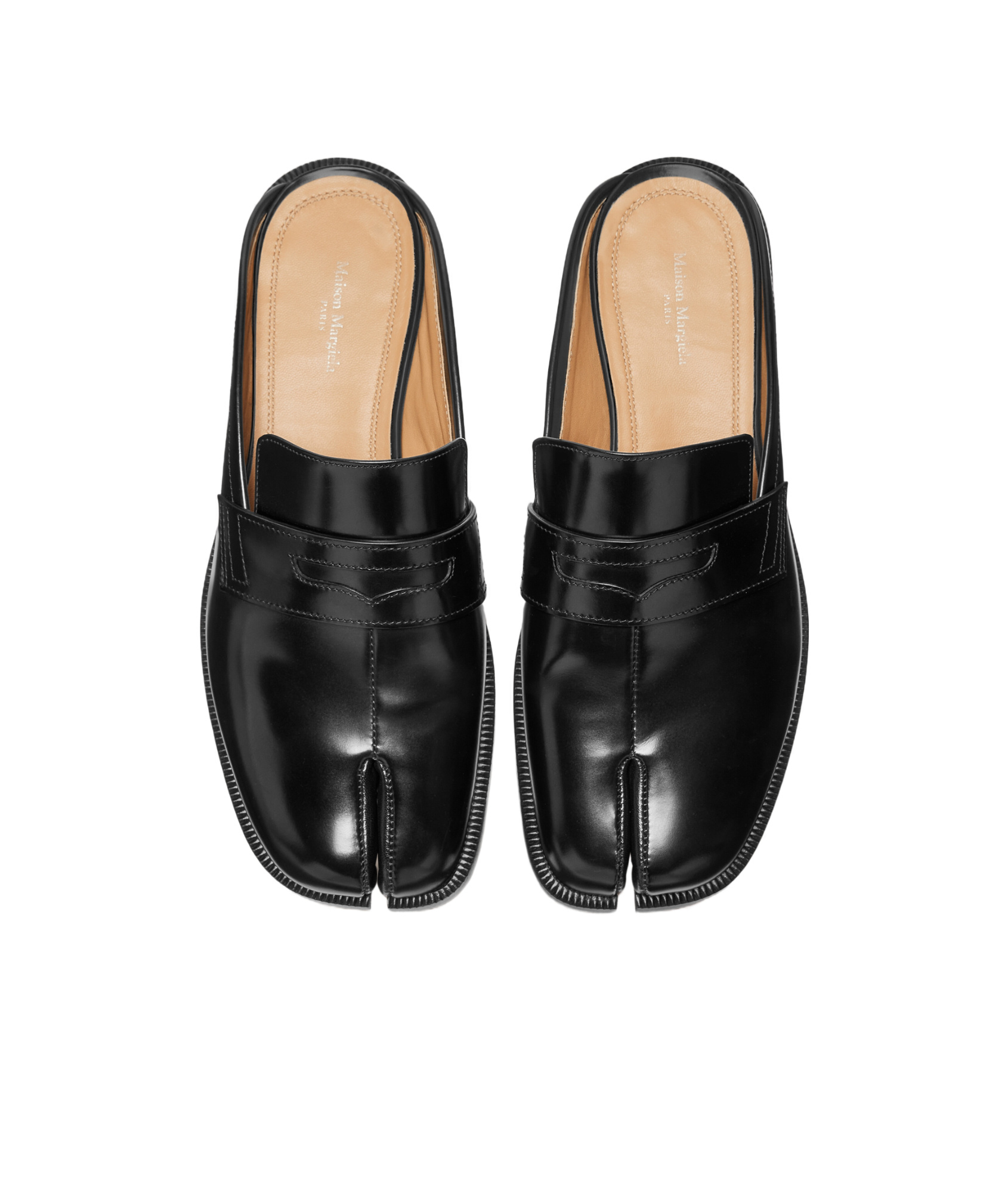 Maison Margiela Tabi City Calf Leather Flat Mules In Black