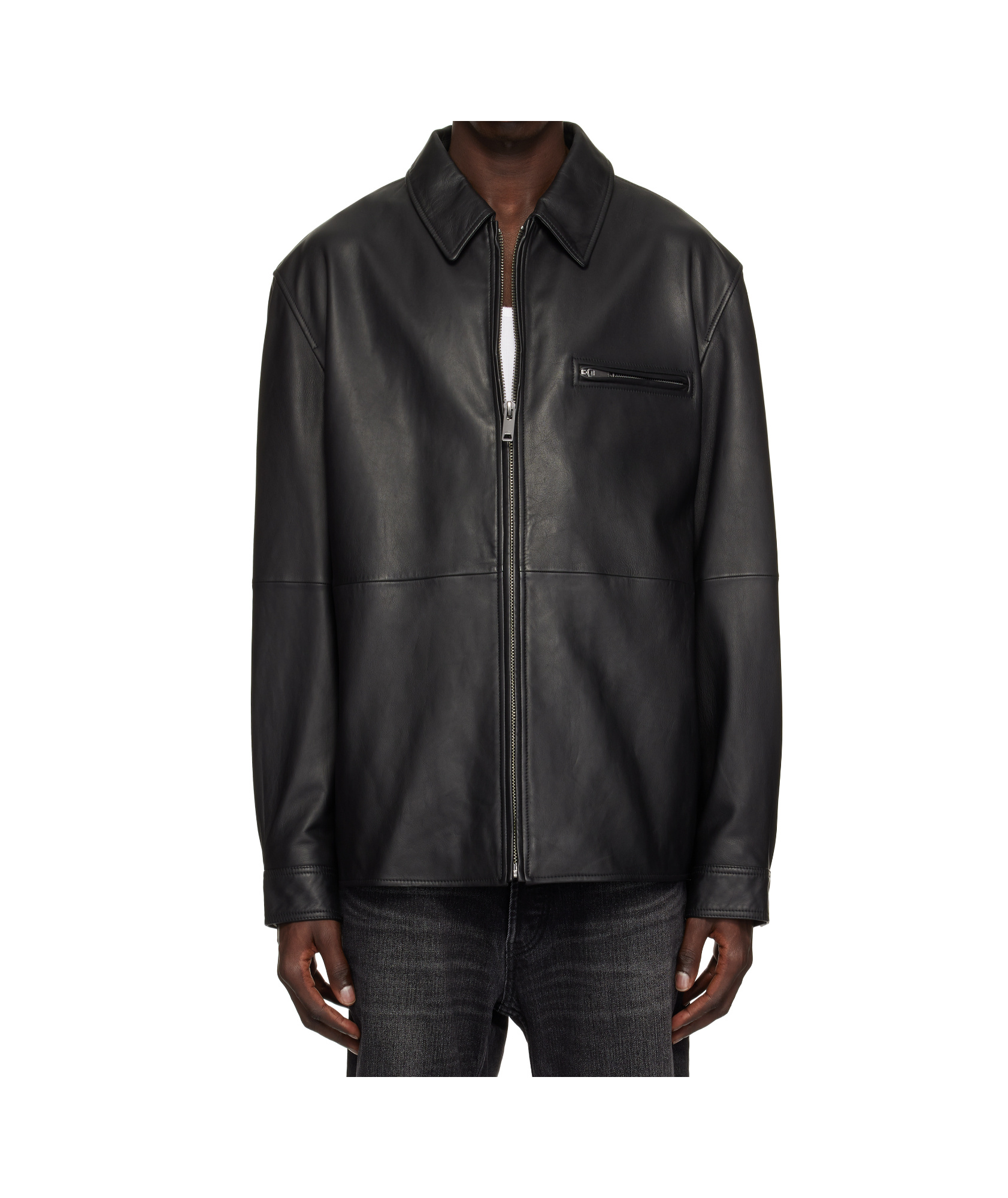 Hugo Boss Lapel Long Sleeve Leather Jacket In Black