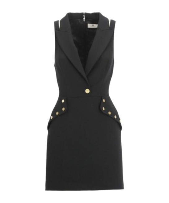 Elisabetta Franchi Sleeveless V Neck Dress With Decorative Studs In Black