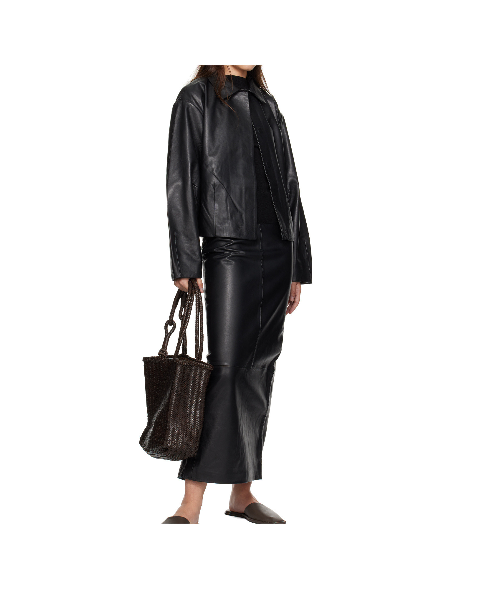 St Agni Black Cocoon Leather Jacket