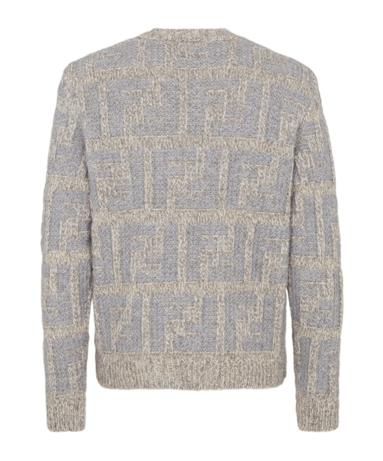 Fendi Monogrammed Crewneck Knit Sweater In Gray