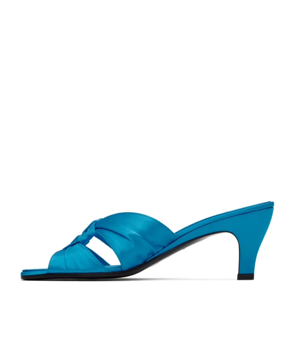 The Row Soft Knot 65 Satin Mules In Blue