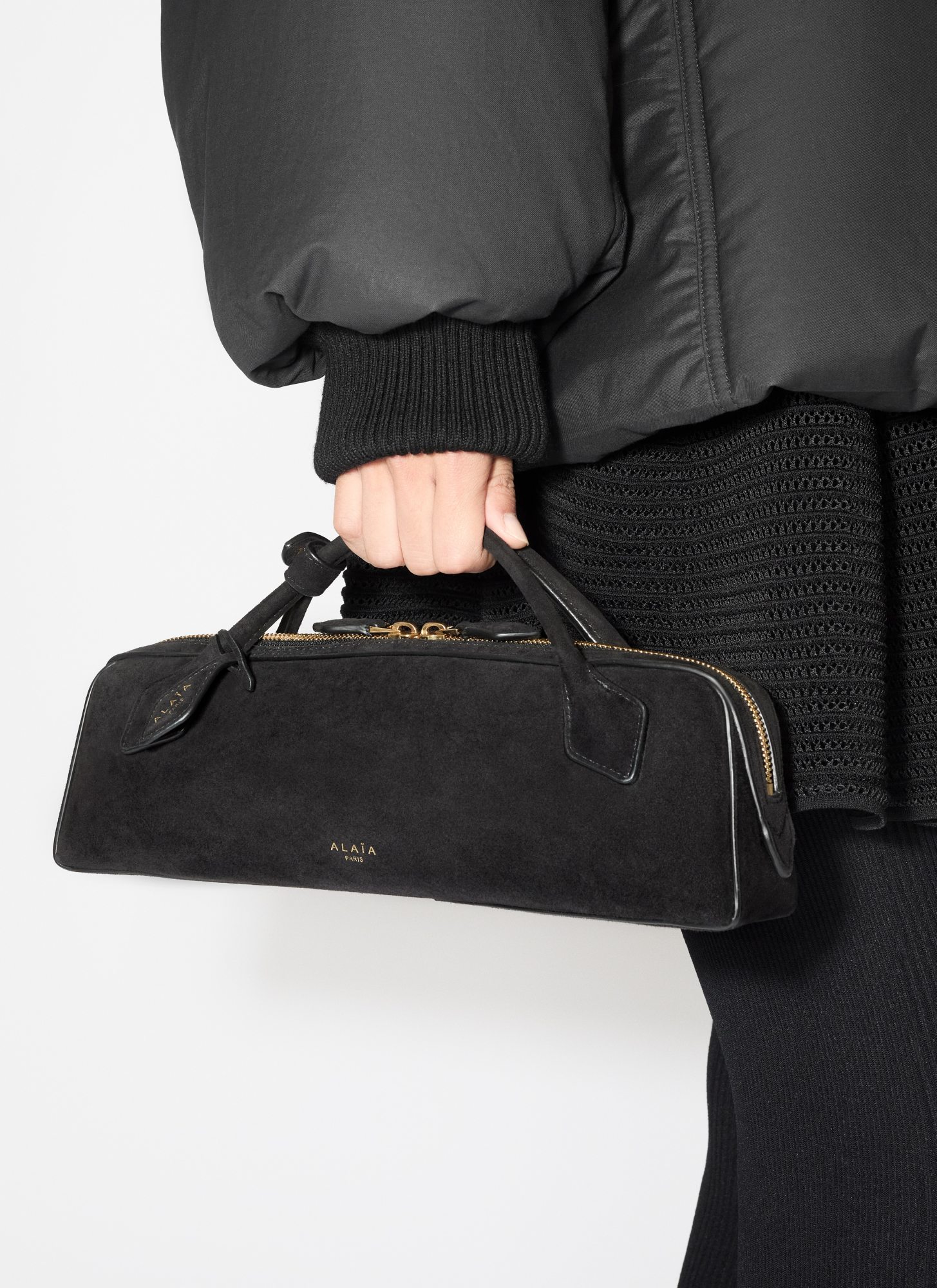 Alaïa Le Teckel Top-handle Bag In Grained Leather In Black