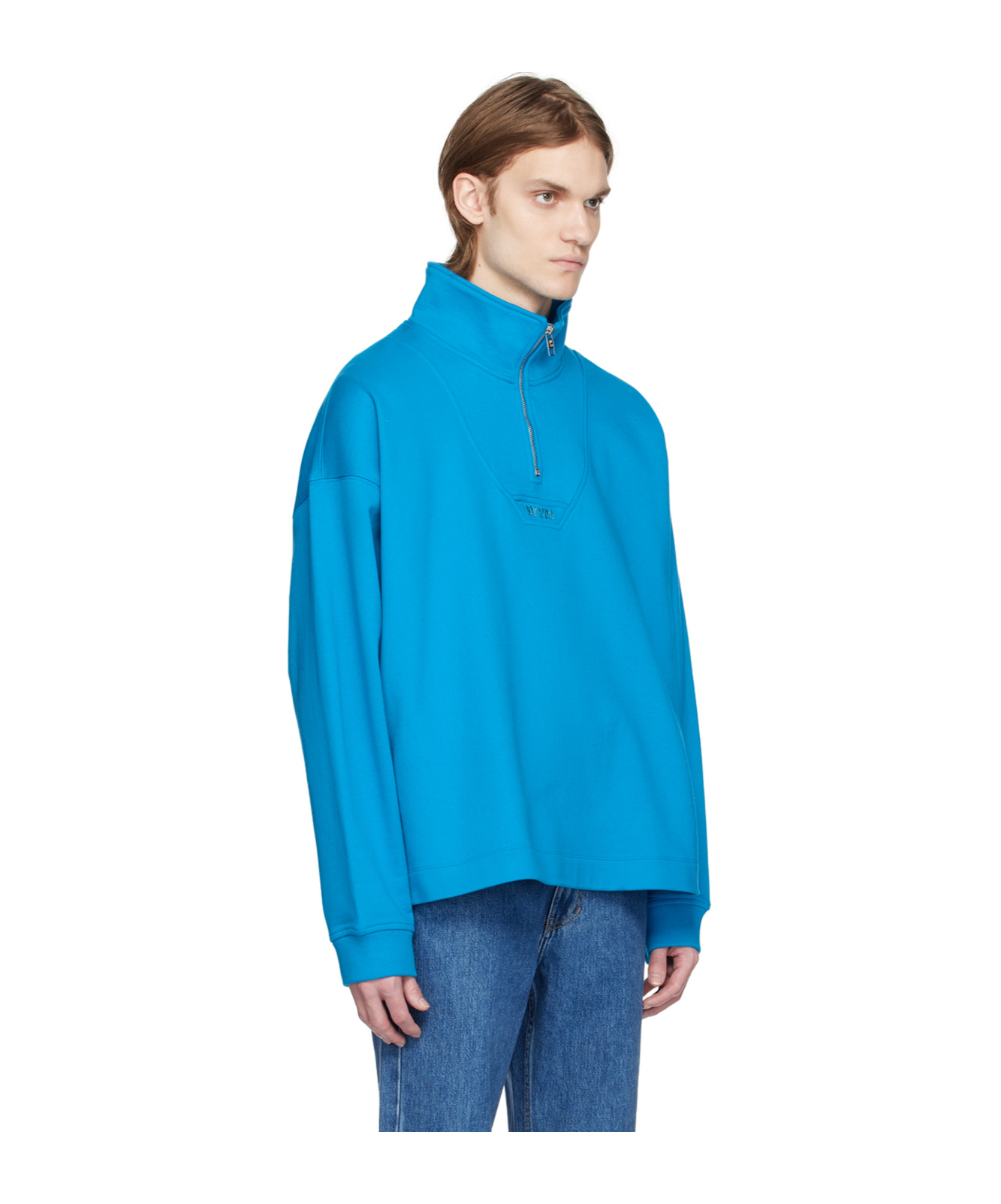 Shop Wooyoungmi Semi-zipper Long-sleeved Sweater In Blue