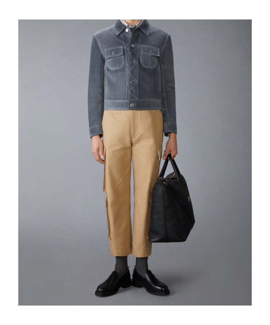 Thom Browne Suede Backstrap Utility Jacket In Gray