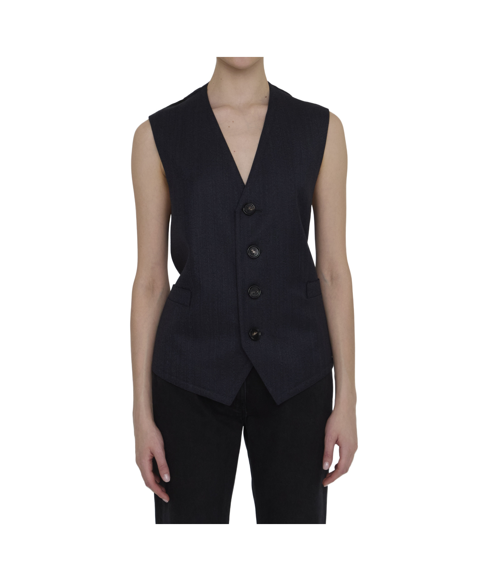 Bottega Veneta Striped Wool Vest In Black