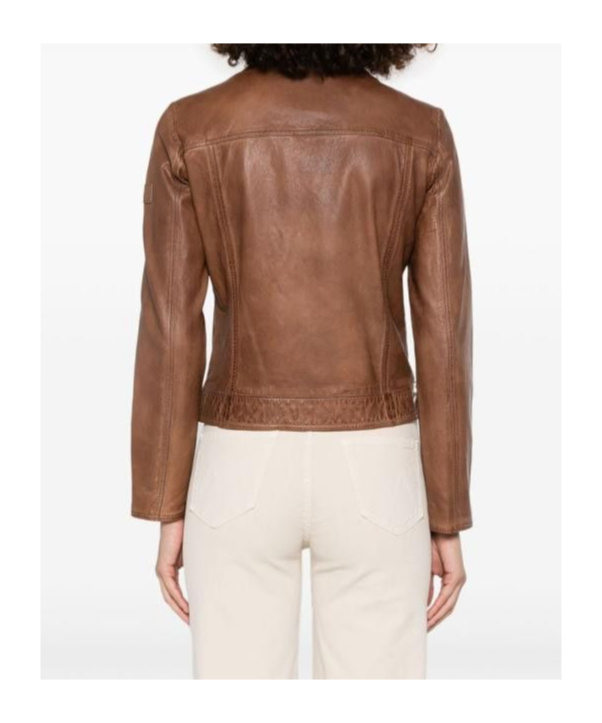 Peuterey Brown Leather Jacket With High Collar In Brown