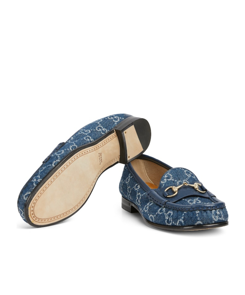 Gucci Denim Loafers With Embroidered Monogram Pattern In Blue