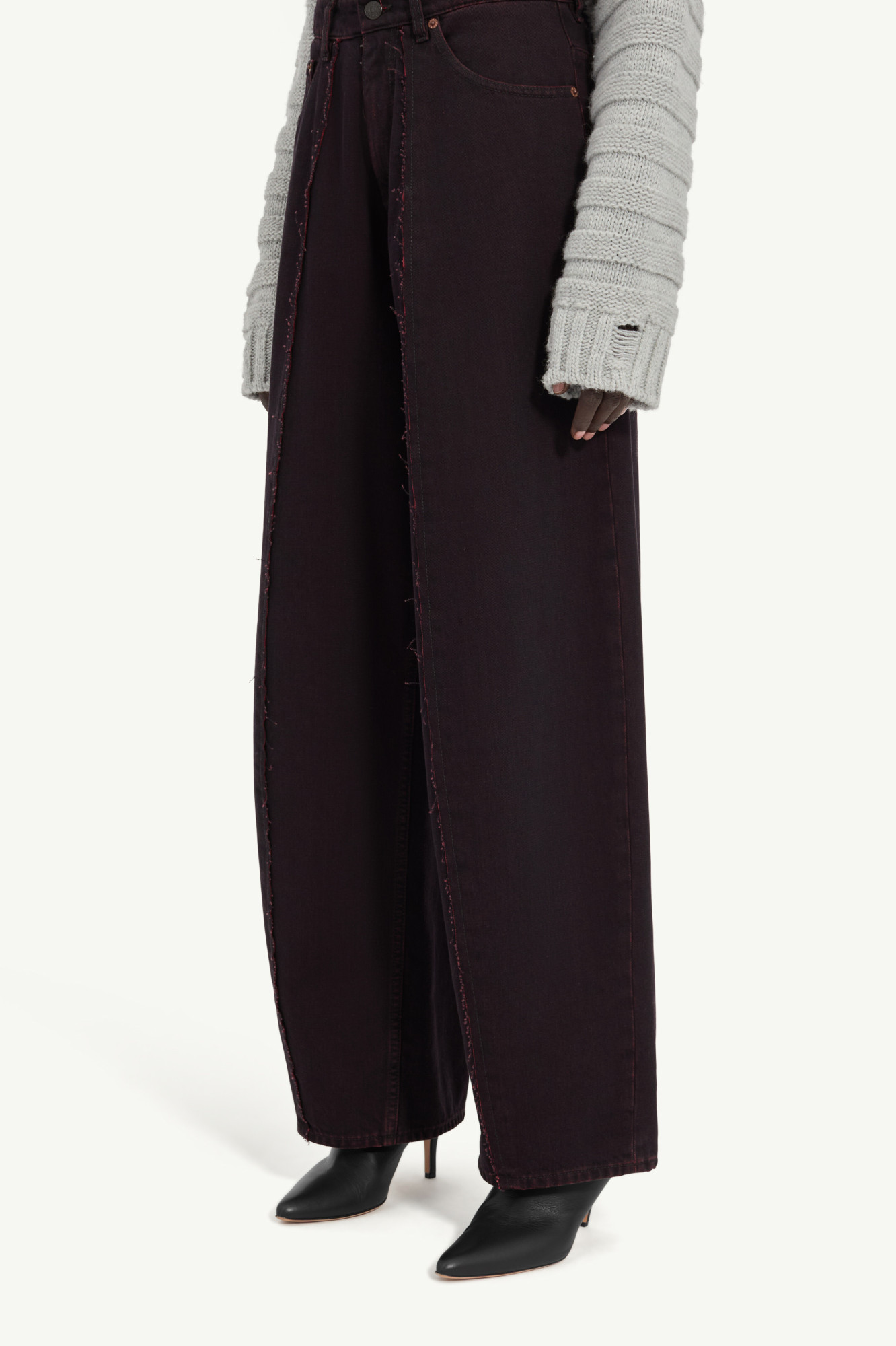 Mm6 Maison Margiela Burgundy Wide-leg Jeans In Black