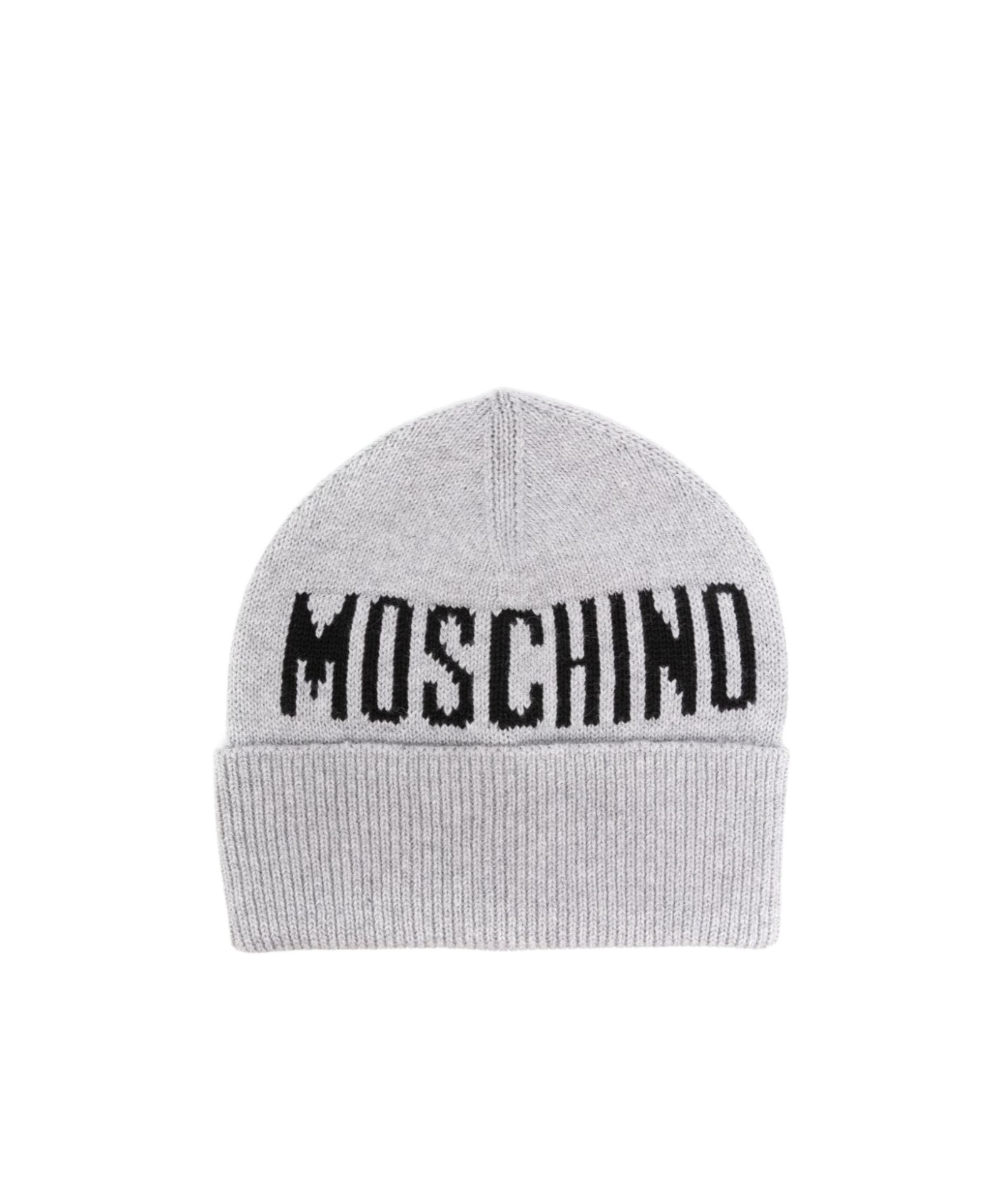 Moschino Intarsia-logo Beanie Hat In Gray