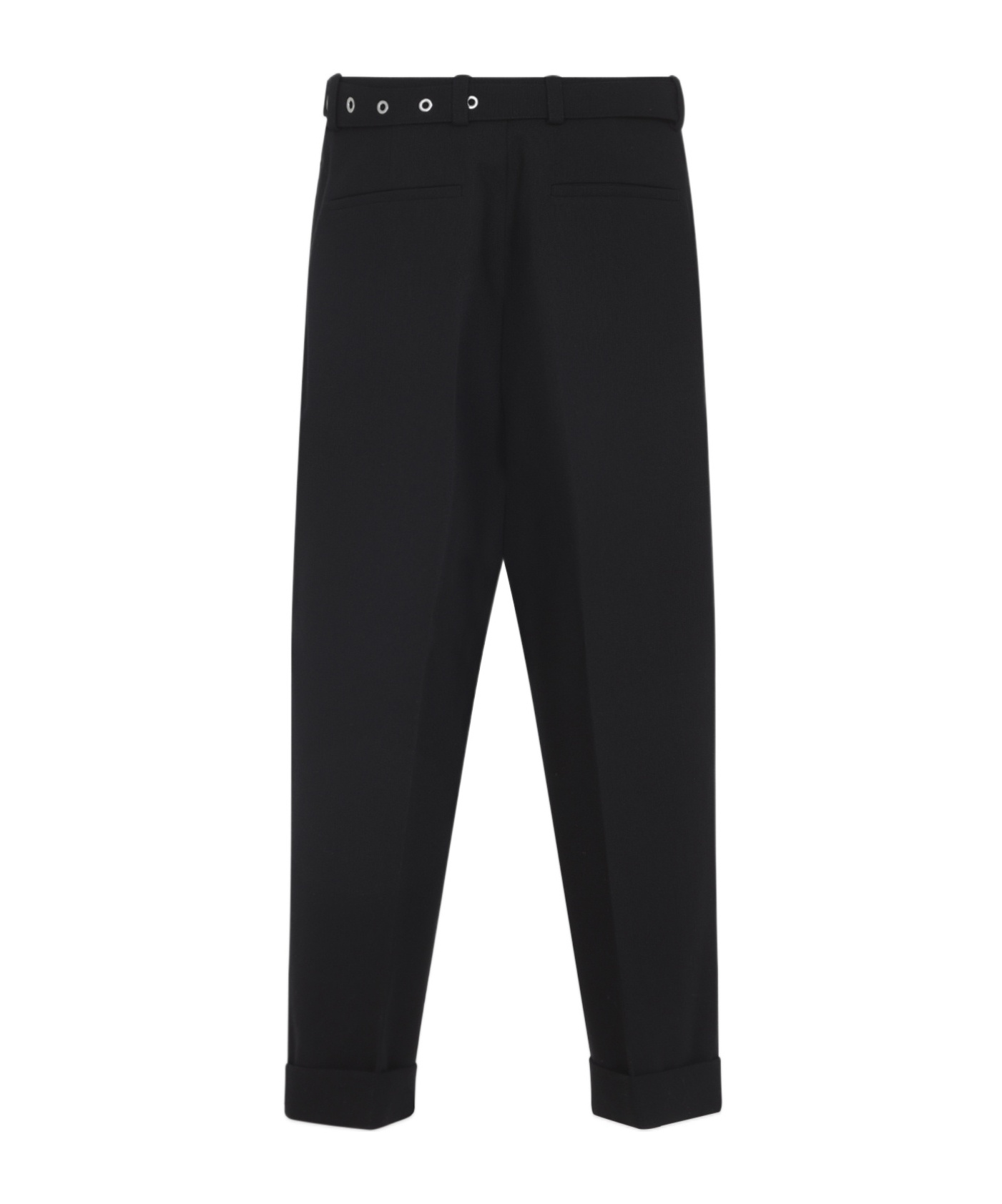 Jil Sander Relaxed Fit Black Wool Pants With Detachable Belt And Turn-up Hem In Black