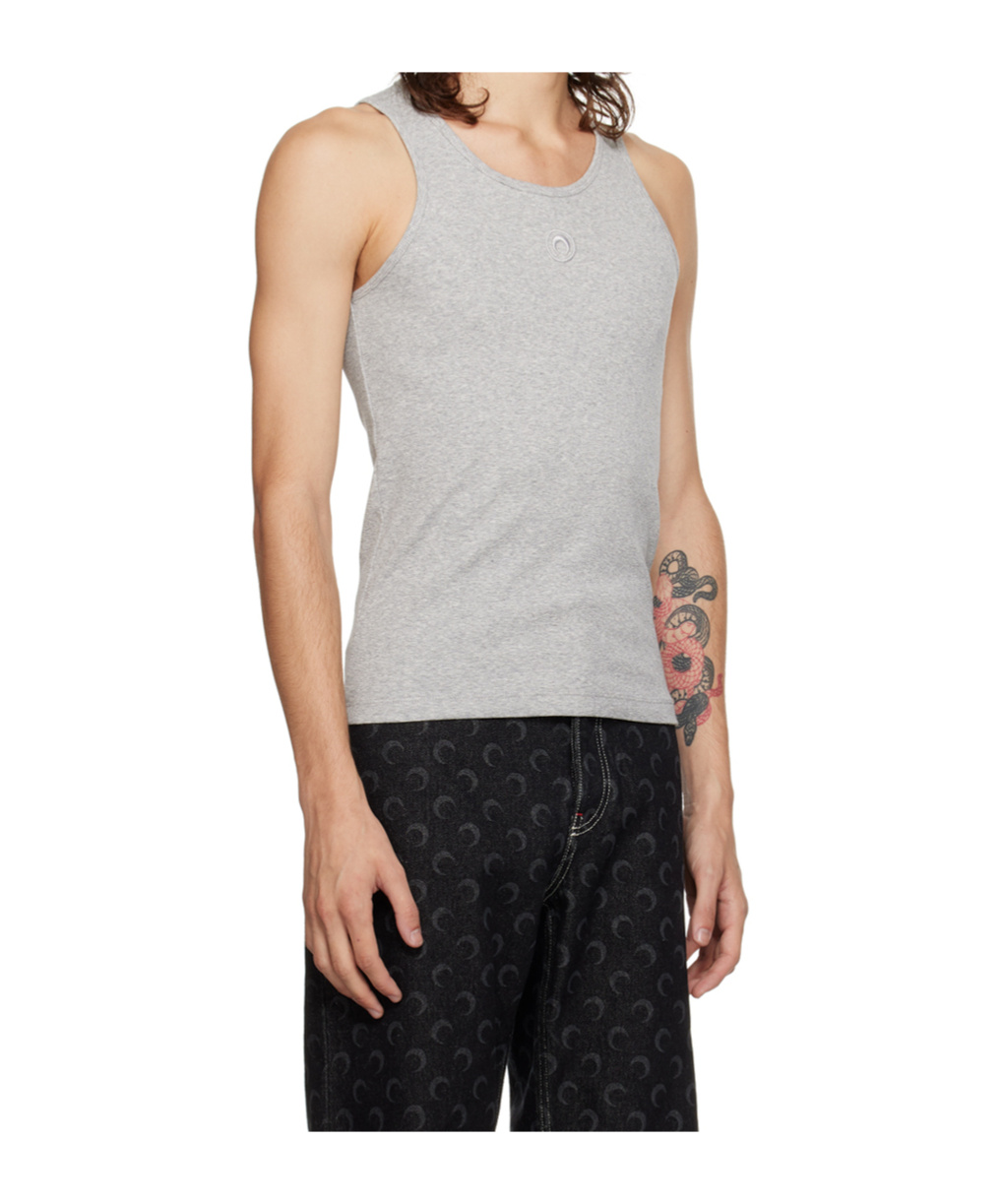 Marine Serre S Grey Logo-embroidered Ribbed Stretch-cotton Top In Black