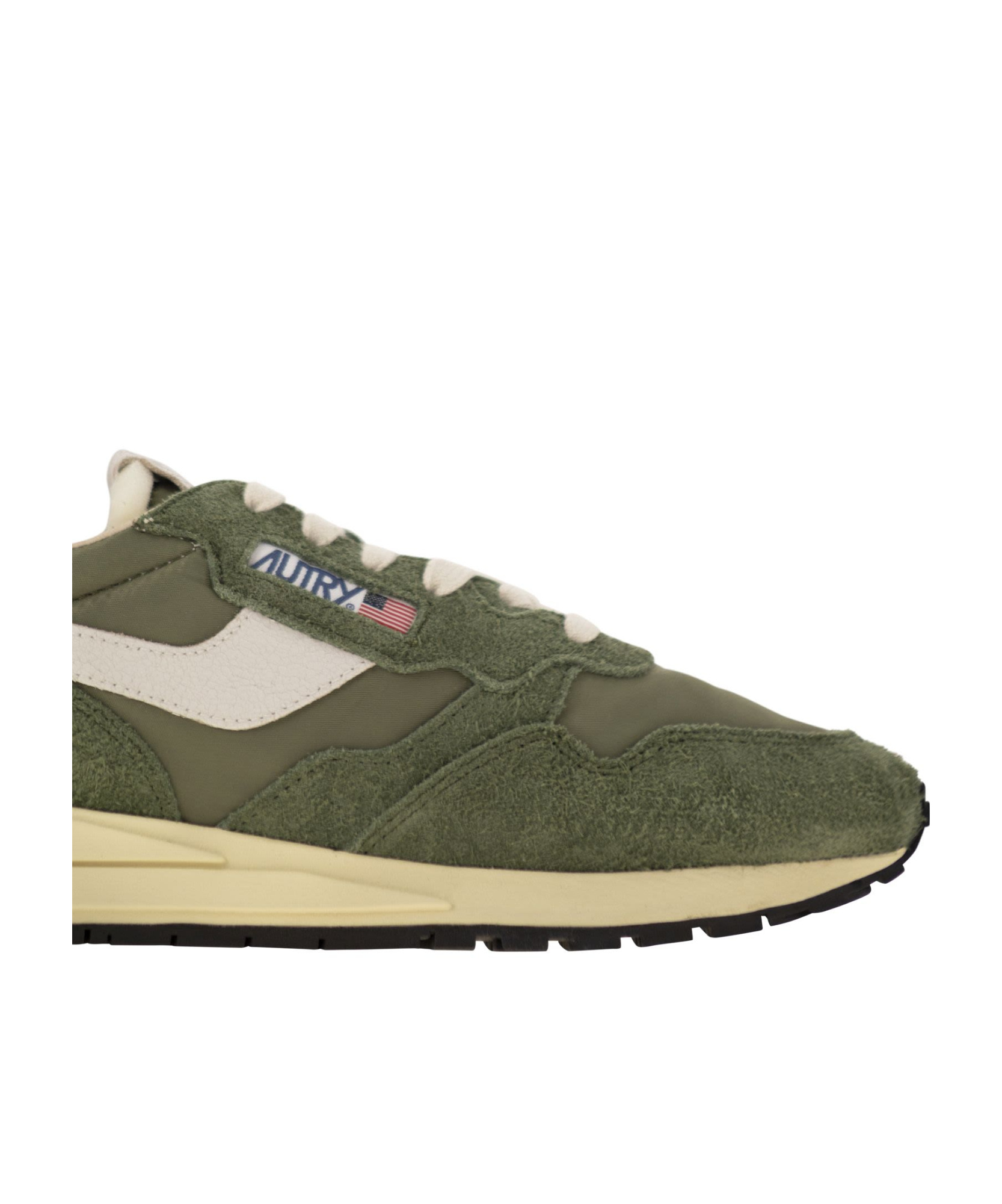 Autry Green And White Suede And Nylon Reelwind Low Sneakers In Green
